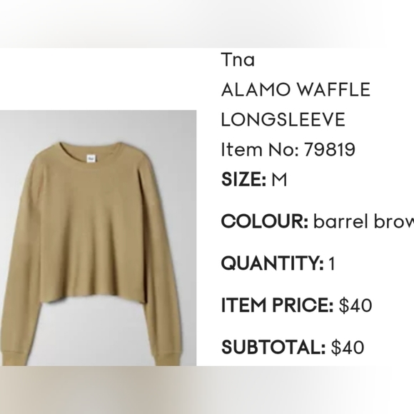 NWT Aritzia TNA Alamo waffle long sleeve top in barrel brown size medium - Picture 2 of 9